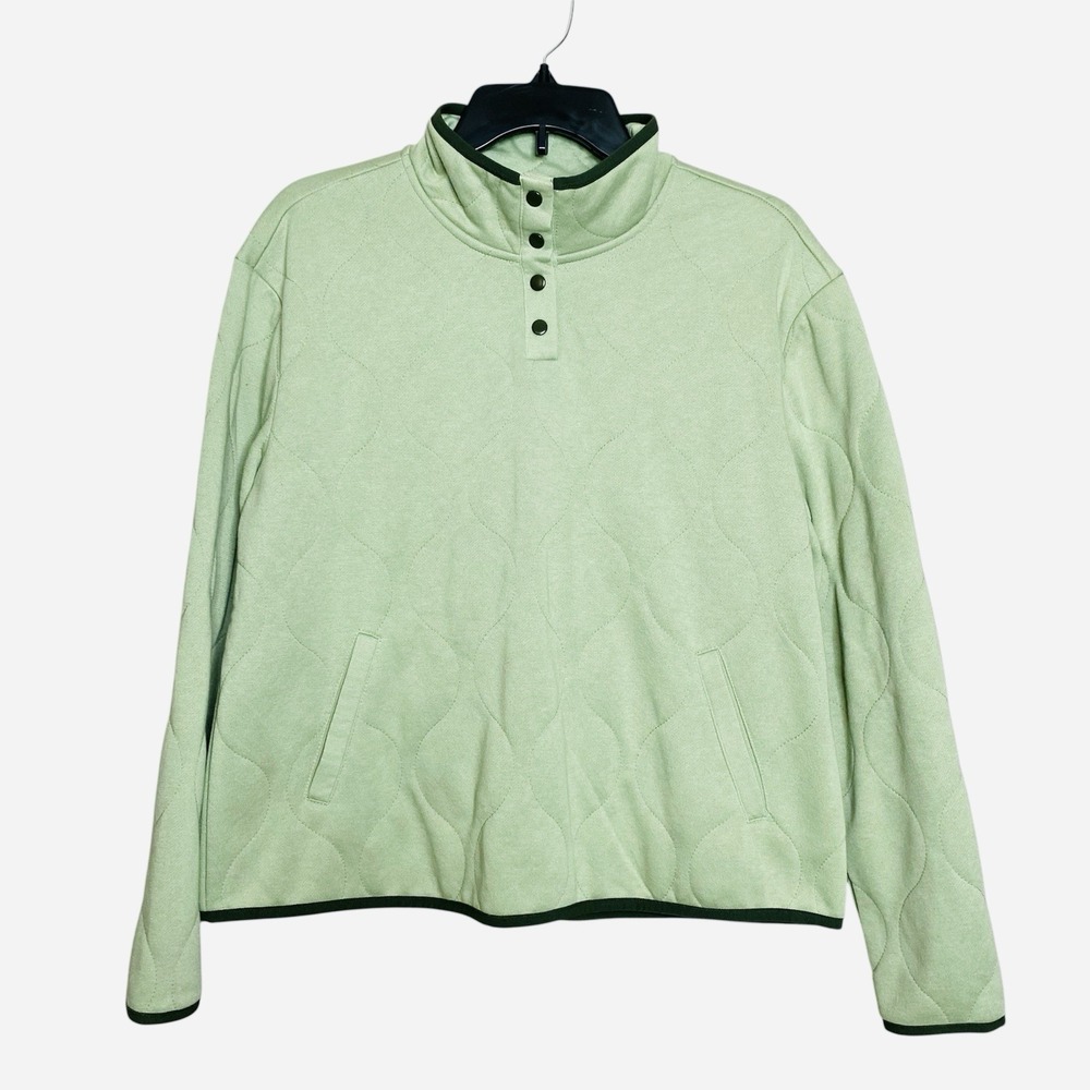 Eddie Bauer Women's SzS Quilted Pullover Snap‎ Sweatshirt Oversized Desert Sage